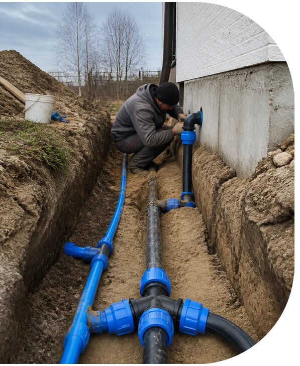 Монтаж наружного водопровода на участке под ключ в Тынде